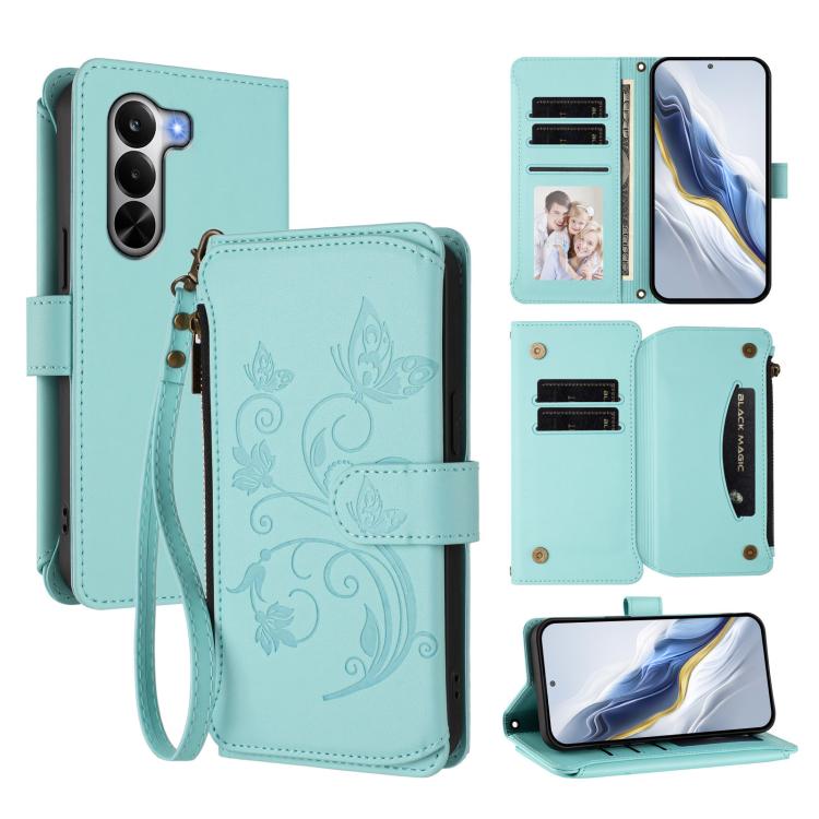 Butterfly Love Flower Multi-card Zipper Wallet Leather Phone Case, For Realme P4x 5G / OnePlus Nord CE6 Lite, For Realme 16T 5G Global, For Realme C100 / C85 5G Global / 15X 5G, For Realme P4 Power 4G, For Realme Note 80 4G Global, For Realme 16 5G Glo...