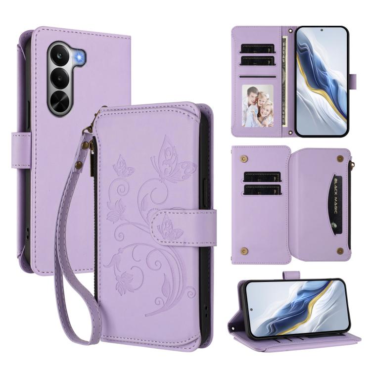 Butterfly Love Flower Multi-card Zipper Wallet Leather Phone Case, For Realme P4x 5G / OnePlus Nord CE6 Lite, For Realme 16T 5G Global, For Realme C100 / C85 5G Global / 15X 5G, For Realme P4 Power 4G, For Realme Note 80 4G Global, For Realme 16 5G Glo...