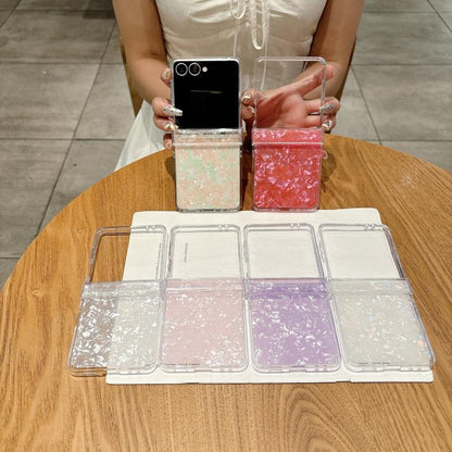 Three-piece Set Pearlescent Shell Texture Phone Case, For Galaxy Z Flip8 5G, For Samsung Galaxy Z Flip7 5G