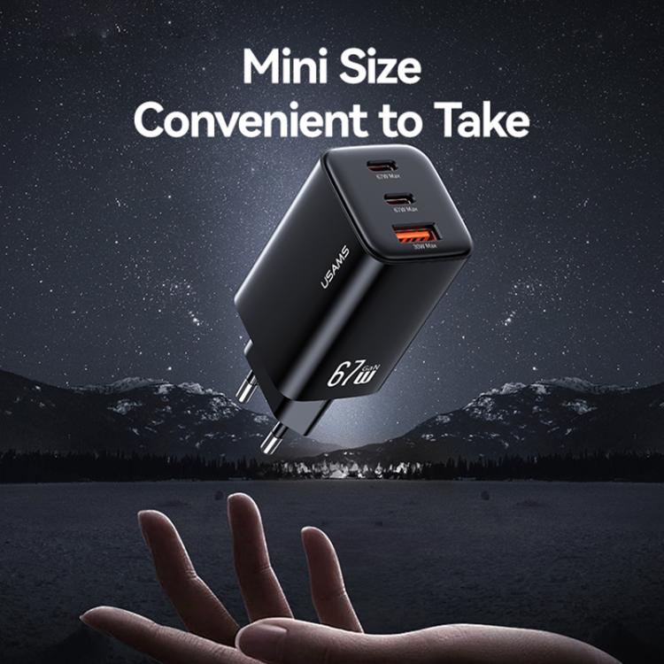 USAMS CC265 67W GaN 2 x Type-C, USB Triple-port Mini Fast Charger, CC265