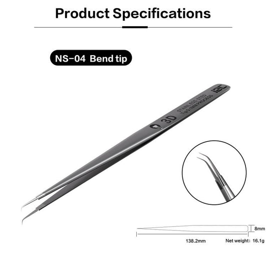 i2C NS Series Super Alloy High Precision Stainless Steel Super Hard Extra Tip Flying Wire Tweezers, NS-04 Bend Tip, NS-01 2.5 Standard, NS-03 Extra Hard Tip, NS-02 Extra Hard Type, NS-04/02/03 Set