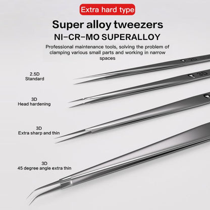 i2C NS Series Super Alloy High Precision Stainless Steel Super Hard Extra Tip Flying Wire Tweezers, NS-04 Bend Tip, NS-01 2.5 Standard, NS-03 Extra Hard Tip, NS-02 Extra Hard Type, NS-04/02/03 Set