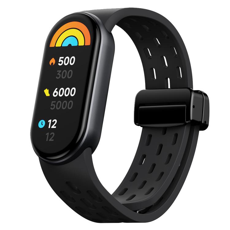 xDfind Holes Magnetic Black Buckle Silicone Watch Band, For Xiaomi Smart Band 11 / 10 / 9 / 8