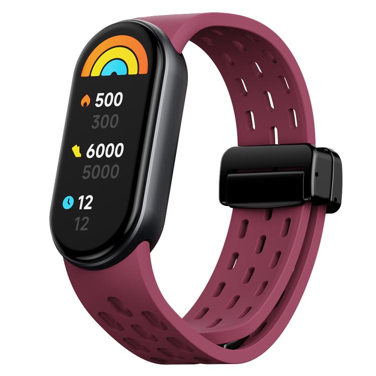 xDfind Holes Magnetic Black Buckle Silicone Watch Band, For Xiaomi Smart Band 11 / 10 / 9 / 8