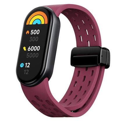 xDfind Holes Magnetic Black Buckle Silicone Watch Band, For Xiaomi Smart Band 11 / 10 / 9 / 8