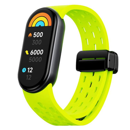 xDfind Holes Magnetic Black Buckle Silicone Watch Band, For Xiaomi Smart Band 11 / 10 / 9 / 8