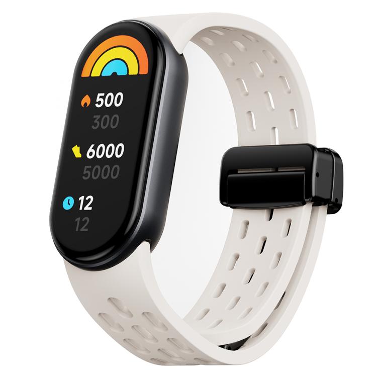 xDfind Holes Magnetic Black Buckle Silicone Watch Band, For Xiaomi Smart Band 11 / 10 / 9 / 8