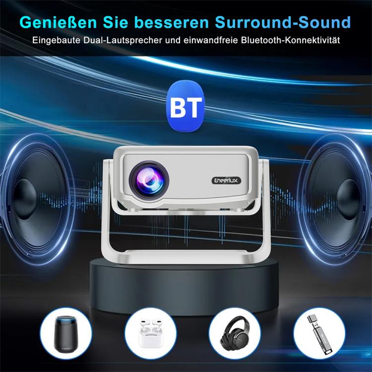 Cheerlux C6C Same Screen Version 1280x720P 180ANSI Bluetooth 5.1 Smart Projector, with Gimbal