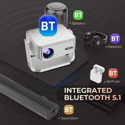 Cheerlux C6C Same Screen Version 1280x720P 180ANSI Bluetooth 5.1 Smart Projector, with Gimbal