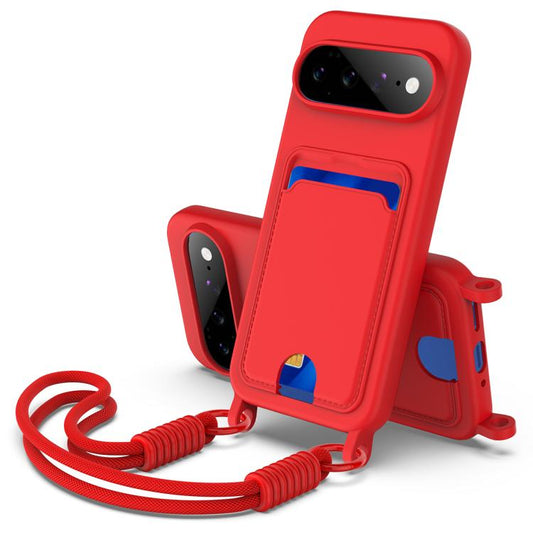 Integrated Card Bag Solid Color Liquid Silicone Phone Case Gen2 with Short Lanyard, For Google Pixel 11 Pro XL, For Google Pixel 11, For Google Pixel 11 Pro, For Google Pixel 10a, For Google Pixel 10 Pro XL, For Google Pixel 10 Pro, For Google Pixel 10...