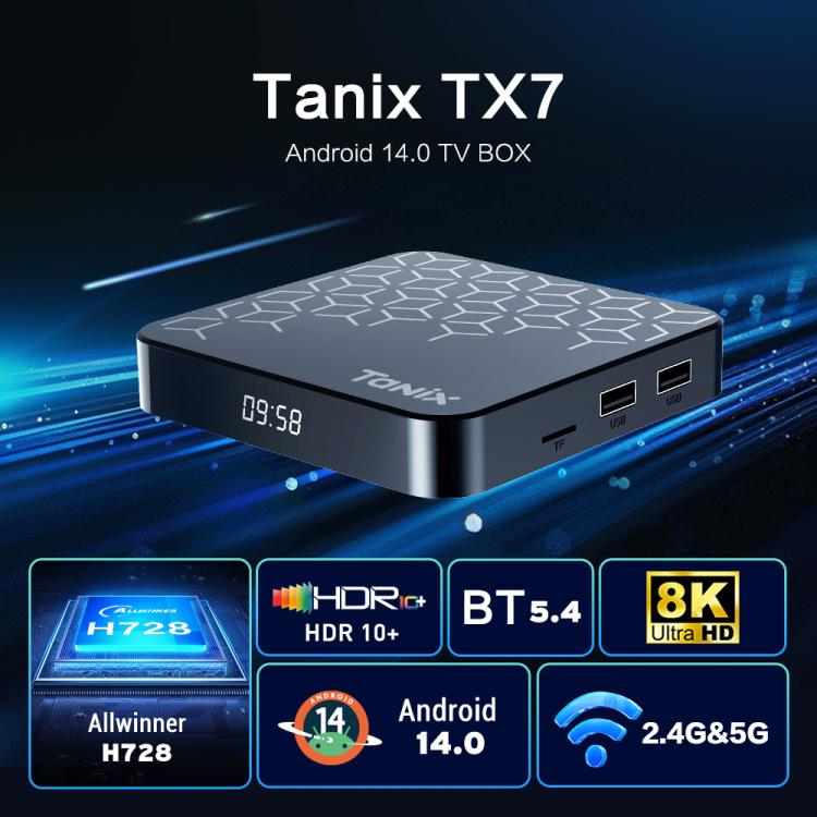 Tanix TX7 8K UHD Android 14 Smart TV Box with Remote Control, Allwinner H728 Octa-Core, 2GB+16GB, 4GB+32GB, 4GB+64GB