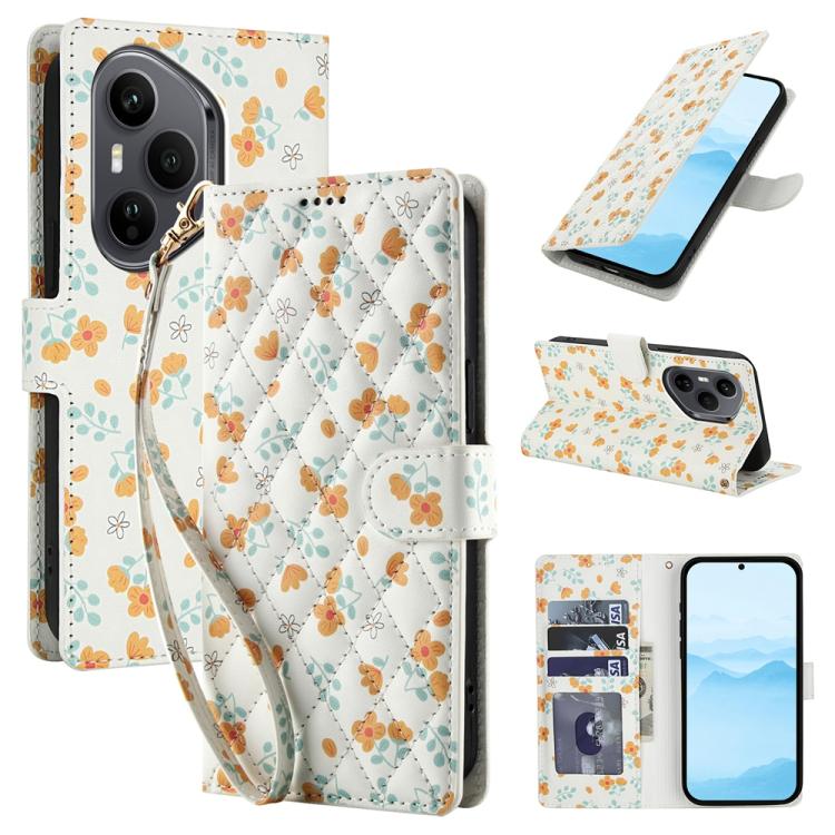 Flower Pattern Buckle Leather Phone Case with Lanyard, For Honor X6c 4G / X5b / X5b Plus, For Honor 400 Pro Global 160.8mm, For Honor 400 Lite Global, For Honor 400 Global 156.5mm, For Honor X9c / Magic7 Lite