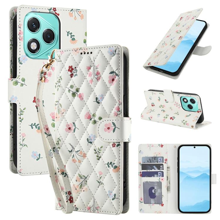 Flower Pattern Buckle Leather Phone Case with Lanyard, For Honor X6c 4G / X5b / X5b Plus, For Honor 400 Pro Global 160.8mm, For Honor 400 Lite Global, For Honor 400 Global 156.5mm, For Honor X9c / Magic7 Lite