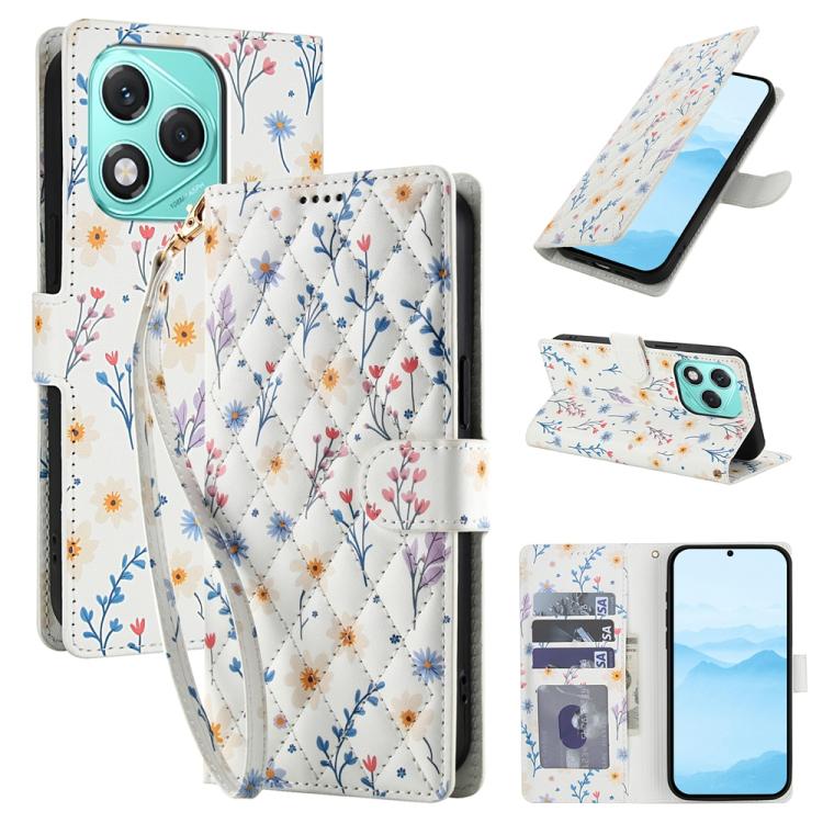 Flower Pattern Buckle Leather Phone Case with Lanyard, For Honor X6c 4G / X5b / X5b Plus, For Honor 400 Pro Global 160.8mm, For Honor 400 Lite Global, For Honor 400 Global 156.5mm, For Honor X9c / Magic7 Lite