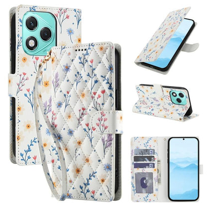 Flower Pattern Buckle Leather Phone Case with Lanyard, For Honor X6c 4G / X5b / X5b Plus, For Honor 400 Pro Global 160.8mm, For Honor 400 Lite Global, For Honor 400 Global 156.5mm, For Honor X9c / Magic7 Lite