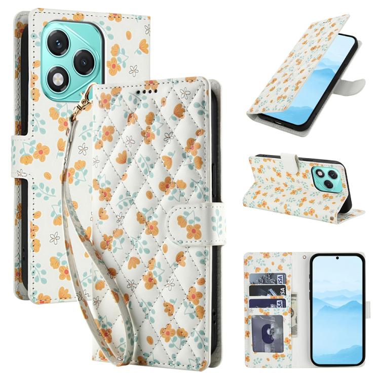 Flower Pattern Buckle Leather Phone Case with Lanyard, For Honor X6c 4G / X5b / X5b Plus, For Honor 400 Pro Global 160.8mm, For Honor 400 Lite Global, For Honor 400 Global 156.5mm, For Honor X9c / Magic7 Lite