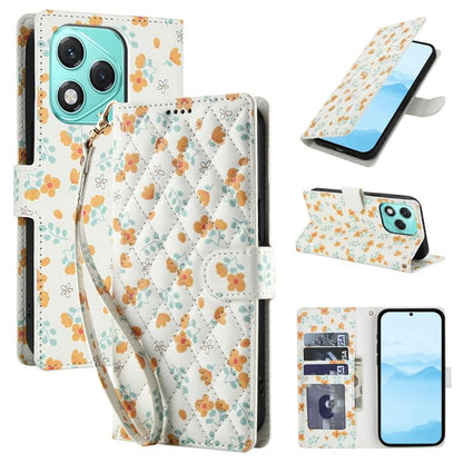 Flower Pattern Buckle Leather Phone Case with Lanyard, For Honor X6c 4G / X5b / X5b Plus, For Honor 400 Pro Global 160.8mm, For Honor 400 Lite Global, For Honor 400 Global 156.5mm, For Honor X9c / Magic7 Lite
