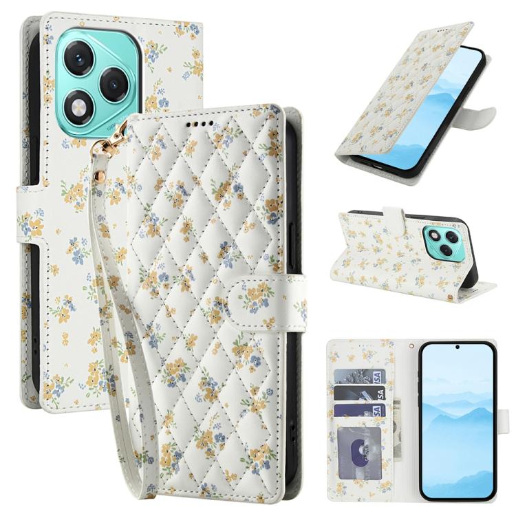 Flower Pattern Buckle Leather Phone Case with Lanyard, For Honor X6c 4G / X5b / X5b Plus, For Honor 400 Pro Global 160.8mm, For Honor 400 Lite Global, For Honor 400 Global 156.5mm, For Honor X9c / Magic7 Lite
