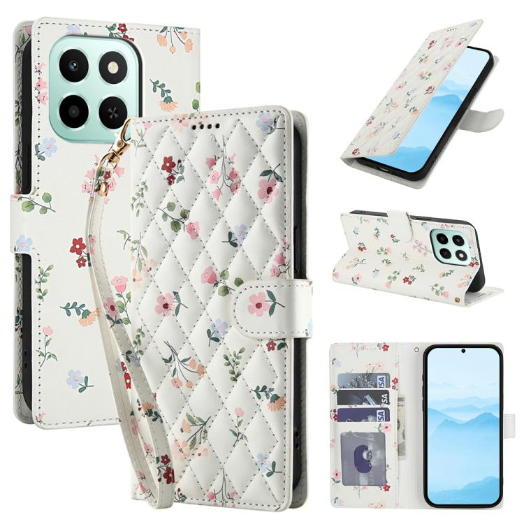 Flower Pattern Buckle Leather Phone Case with Lanyard, For Honor X6c 4G / X5b / X5b Plus, For Honor 400 Pro Global 160.8mm, For Honor 400 Lite Global, For Honor 400 Global 156.5mm, For Honor X9c / Magic7 Lite