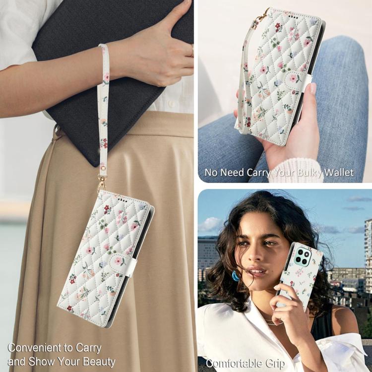 Flower Pattern Buckle Leather Phone Case with Lanyard, For Honor X6c 4G / X5b / X5b Plus, For Honor 400 Pro Global 160.8mm, For Honor 400 Lite Global, For Honor 400 Global 156.5mm, For Honor X9c / Magic7 Lite