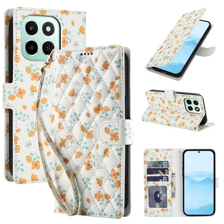 Flower Pattern Buckle Leather Phone Case with Lanyard, For Honor X6c 4G / X5b / X5b Plus, For Honor 400 Pro Global 160.8mm, For Honor 400 Lite Global, For Honor 400 Global 156.5mm, For Honor X9c / Magic7 Lite