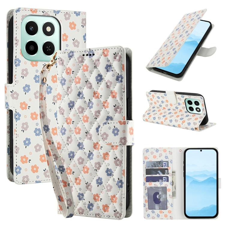 Flower Pattern Buckle Leather Phone Case with Lanyard, For Honor X6c 4G / X5b / X5b Plus, For Honor 400 Pro Global 160.8mm, For Honor 400 Lite Global, For Honor 400 Global 156.5mm, For Honor X9c / Magic7 Lite