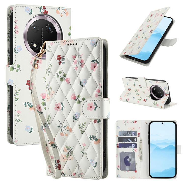 Flower Pattern Buckle Leather Phone Case with Lanyard, For Honor X6c 4G / X5b / X5b Plus, For Honor 400 Pro Global 160.8mm, For Honor 400 Lite Global, For Honor 400 Global 156.5mm, For Honor X9c / Magic7 Lite
