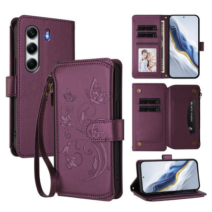Butterfly Love Flower Multi-card Zipper Wallet Leather Phone Case, For Tecno Camon 50 Pro 4G, For Tecno Camon 50 4G, For Tecno Spark Slim 5G, For Tecno Camon 40 Pro 4G, For Tecno Spark 40 4G, For Tecno Pova 7 4G, For Tecno Spark GO 2025 / 1S           ...
