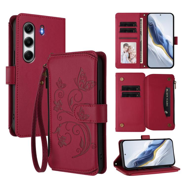 Butterfly Love Flower Multi-card Zipper Wallet Leather Phone Case, For Tecno Camon 50 Pro 4G, For Tecno Camon 50 4G, For Tecno Spark Slim 5G, For Tecno Camon 40 Pro 4G, For Tecno Spark 40 4G, For Tecno Pova 7 4G, For Tecno Spark GO 2025 / 1S           ...