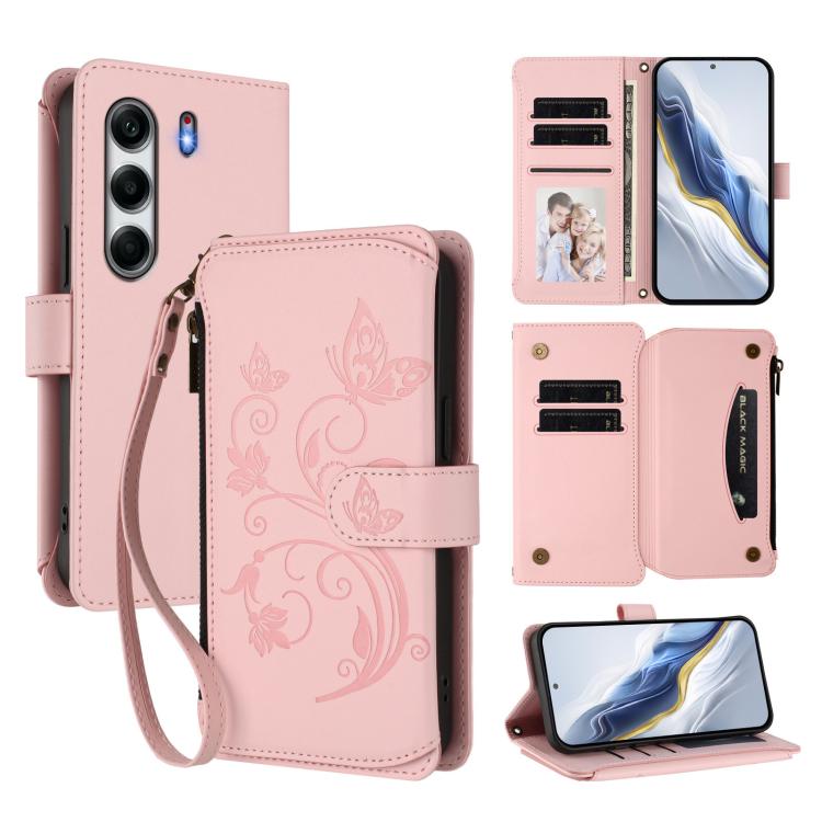 Butterfly Love Flower Multi-card Zipper Wallet Leather Phone Case, For Tecno Camon 50 Pro 4G, For Tecno Camon 50 4G, For Tecno Spark Slim 5G, For Tecno Camon 40 Pro 4G, For Tecno Spark 40 4G, For Tecno Pova 7 4G, For Tecno Spark GO 2025 / 1S           ...