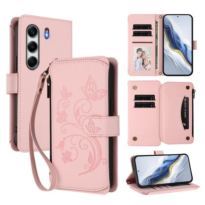 Butterfly Love Flower Multi-card Zipper Wallet Leather Phone Case, For Tecno Camon 50 Pro 4G, For Tecno Camon 50 4G, For Tecno Spark Slim 5G, For Tecno Camon 40 Pro 4G, For Tecno Spark 40 4G, For Tecno Pova 7 4G, For Tecno Spark GO 2025 / 1S           ...