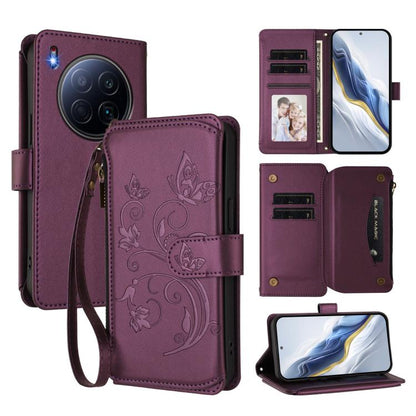 Butterfly Love Flower Multi-card Zipper Wallet Leather Phone Case, For Tecno Camon 50 Pro 4G, For Tecno Camon 50 4G, For Tecno Spark Slim 5G, For Tecno Camon 40 Pro 4G, For Tecno Spark 40 4G, For Tecno Pova 7 4G, For Tecno Spark GO 2025 / 1S           ...