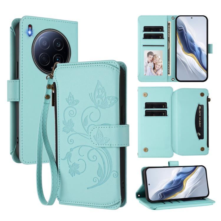 Butterfly Love Flower Multi-card Zipper Wallet Leather Phone Case, For Tecno Camon 50 Pro 4G, For Tecno Camon 50 4G, For Tecno Spark Slim 5G, For Tecno Camon 40 Pro 4G, For Tecno Spark 40 4G, For Tecno Pova 7 4G, For Tecno Spark GO 2025 / 1S           ...