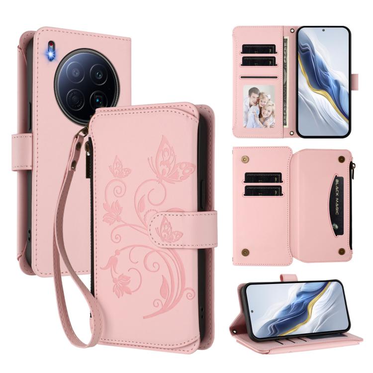 Butterfly Love Flower Multi-card Zipper Wallet Leather Phone Case, For Tecno Camon 50 Pro 4G, For Tecno Camon 50 4G, For Tecno Spark Slim 5G, For Tecno Camon 40 Pro 4G, For Tecno Spark 40 4G, For Tecno Pova 7 4G, For Tecno Spark GO 2025 / 1S           ...