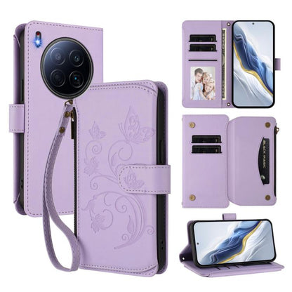 Butterfly Love Flower Multi-card Zipper Wallet Leather Phone Case, For Tecno Camon 50 Pro 4G, For Tecno Camon 50 4G, For Tecno Spark Slim 5G, For Tecno Camon 40 Pro 4G, For Tecno Spark 40 4G, For Tecno Pova 7 4G, For Tecno Spark GO 2025 / 1S           ...