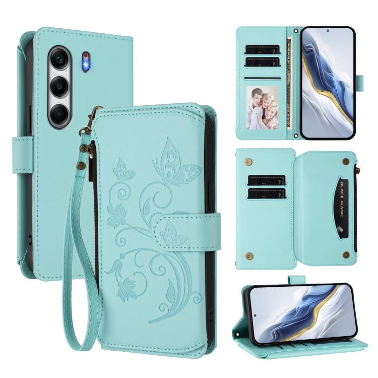 Butterfly Love Flower Multi-card Zipper Wallet Leather Phone Case, For Tecno Camon 50 Pro 4G, For Tecno Camon 50 4G, For Tecno Spark Slim 5G, For Tecno Camon 40 Pro 4G, For Tecno Spark 40 4G, For Tecno Pova 7 4G, For Tecno Spark GO 2025 / 1S           ...