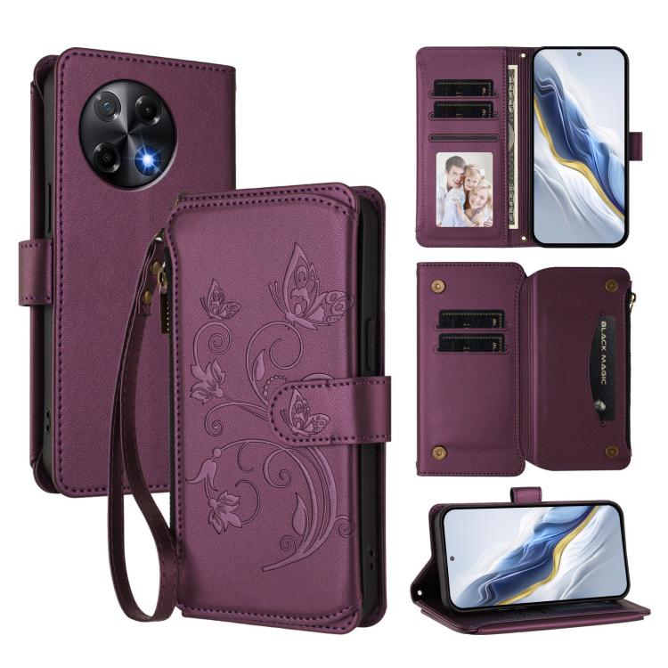 Butterfly Love Flower Multi-card Zipper Wallet Leather Phone Case, For Tecno Camon 50 Pro 4G, For Tecno Camon 50 4G, For Tecno Spark Slim 5G, For Tecno Camon 40 Pro 4G, For Tecno Spark 40 4G, For Tecno Pova 7 4G, For Tecno Spark GO 2025 / 1S           ...
