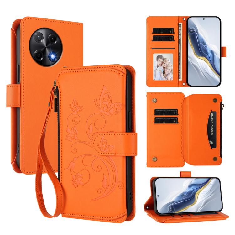 Butterfly Love Flower Multi-card Zipper Wallet Leather Phone Case, For Tecno Camon 50 Pro 4G, For Tecno Camon 50 4G, For Tecno Spark Slim 5G, For Tecno Camon 40 Pro 4G, For Tecno Spark 40 4G, For Tecno Pova 7 4G, For Tecno Spark GO 2025 / 1S           ...