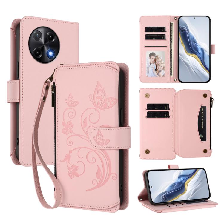 Butterfly Love Flower Multi-card Zipper Wallet Leather Phone Case, For Tecno Camon 50 Pro 4G, For Tecno Camon 50 4G, For Tecno Spark Slim 5G, For Tecno Camon 40 Pro 4G, For Tecno Spark 40 4G, For Tecno Pova 7 4G, For Tecno Spark GO 2025 / 1S           ...