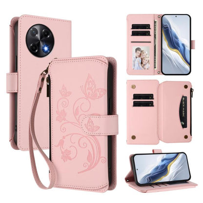 Butterfly Love Flower Multi-card Zipper Wallet Leather Phone Case, For Tecno Camon 50 Pro 4G, For Tecno Camon 50 4G, For Tecno Spark Slim 5G, For Tecno Camon 40 Pro 4G, For Tecno Spark 40 4G, For Tecno Pova 7 4G, For Tecno Spark GO 2025 / 1S           ...