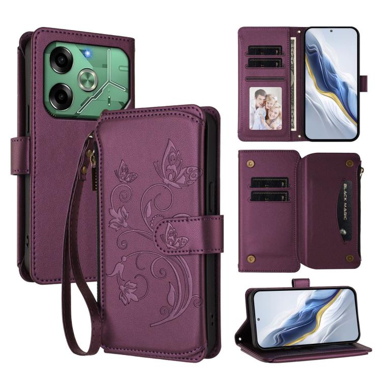 Butterfly Love Flower Multi-card Zipper Wallet Leather Phone Case, For Tecno Spark 30 Pro 4G, For Tecno Spark 30 5G / Pova 6 Neo 5G, For Tecno Spark 30 4G, For Tecno Spark GO 5G 2025 / Hot 60i 4G, For Tecno Spark 30C 4G, For Tecno Spark 20 Pro 5G      ...