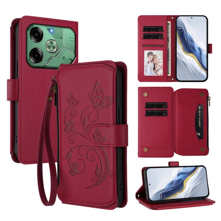 Butterfly Love Flower Multi-card Zipper Wallet Leather Phone Case, For Tecno Spark 30 Pro 4G, For Tecno Spark 30 5G / Pova 6 Neo 5G, For Tecno Spark 30 4G, For Tecno Spark GO 5G 2025 / Hot 60i 4G, For Tecno Spark 30C 4G, For Tecno Spark 20 Pro 5G      ...