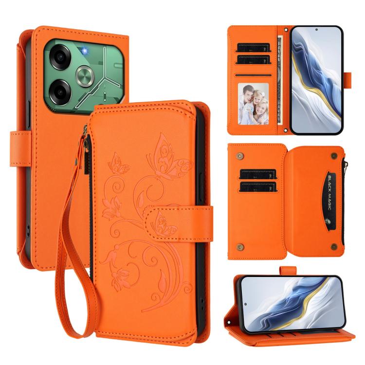 Butterfly Love Flower Multi-card Zipper Wallet Leather Phone Case, For Tecno Spark 30 Pro 4G, For Tecno Spark 30 5G / Pova 6 Neo 5G, For Tecno Spark 30 4G, For Tecno Spark GO 5G 2025 / Hot 60i 4G, For Tecno Spark 30C 4G, For Tecno Spark 20 Pro 5G      ...