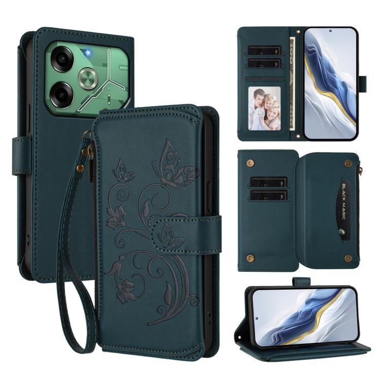 Butterfly Love Flower Multi-card Zipper Wallet Leather Phone Case, For Tecno Spark 30 Pro 4G, For Tecno Spark 30 5G / Pova 6 Neo 5G, For Tecno Spark 30 4G, For Tecno Spark GO 5G 2025 / Hot 60i 4G, For Tecno Spark 30C 4G, For Tecno Spark 20 Pro 5G      ...
