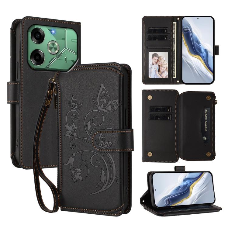 Butterfly Love Flower Multi-card Zipper Wallet Leather Phone Case, For Tecno Spark 30 Pro 4G, For Tecno Spark 30 5G / Pova 6 Neo 5G, For Tecno Spark 30 4G, For Tecno Spark GO 5G 2025 / Hot 60i 4G, For Tecno Spark 30C 4G, For Tecno Spark 20 Pro 5G      ...