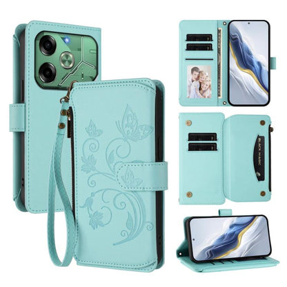 Butterfly Love Flower Multi-card Zipper Wallet Leather Phone Case, For Tecno Spark 30 Pro 4G, For Tecno Spark 30 5G / Pova 6 Neo 5G, For Tecno Spark 30 4G, For Tecno Spark GO 5G 2025 / Hot 60i 4G, For Tecno Spark 30C 4G, For Tecno Spark 20 Pro 5G      ...