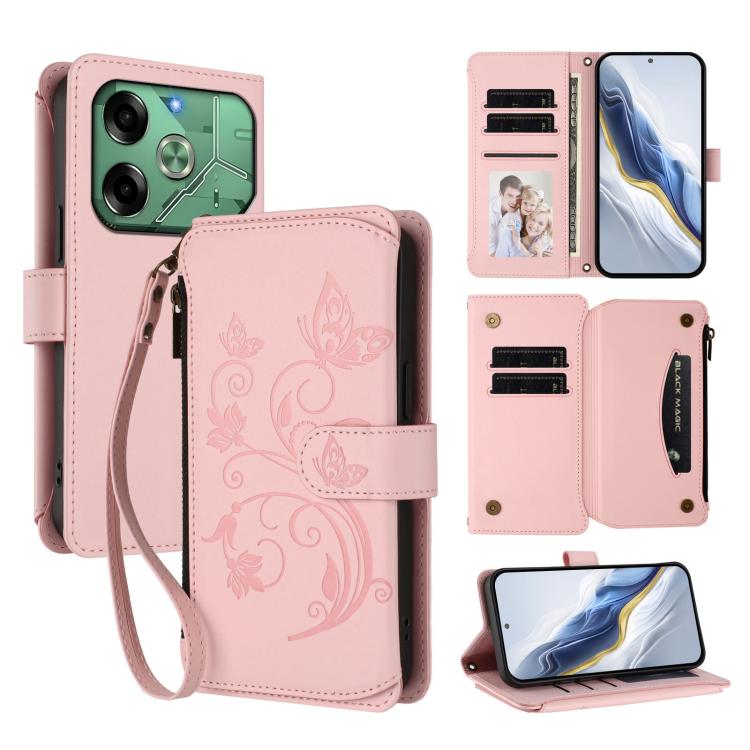 Butterfly Love Flower Multi-card Zipper Wallet Leather Phone Case, For Tecno Spark 30 Pro 4G, For Tecno Spark 30 5G / Pova 6 Neo 5G, For Tecno Spark 30 4G, For Tecno Spark GO 5G 2025 / Hot 60i 4G, For Tecno Spark 30C 4G, For Tecno Spark 20 Pro 5G      ...