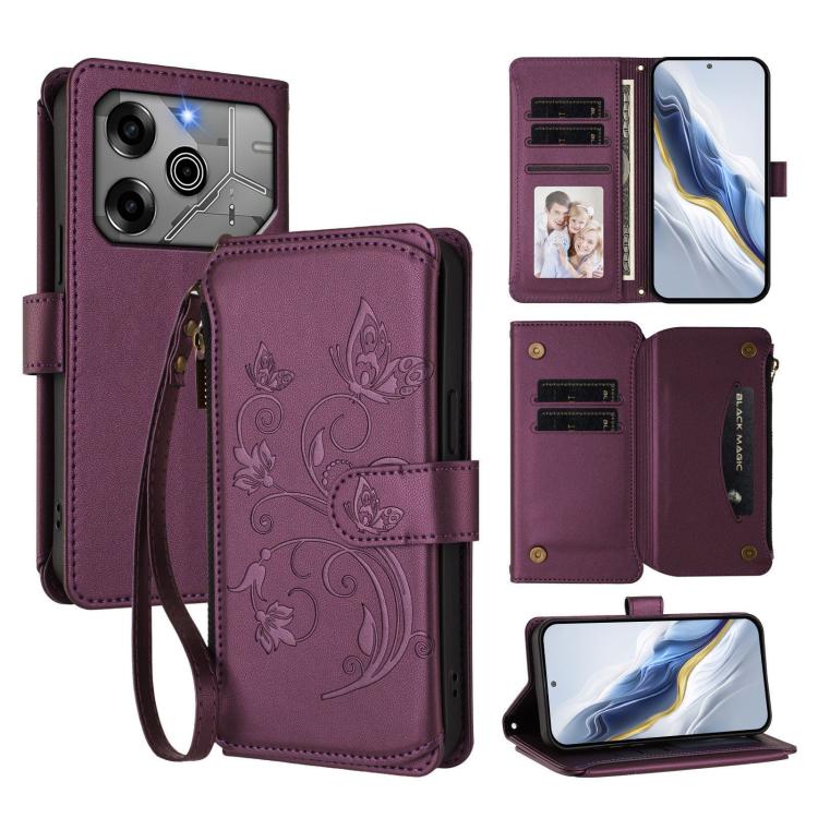 Butterfly Love Flower Multi-card Zipper Wallet Leather Phone Case, For Tecno Spark 30 Pro 4G, For Tecno Spark 30 5G / Pova 6 Neo 5G, For Tecno Spark 30 4G, For Tecno Spark GO 5G 2025 / Hot 60i 4G, For Tecno Spark 30C 4G, For Tecno Spark 20 Pro 5G      ...