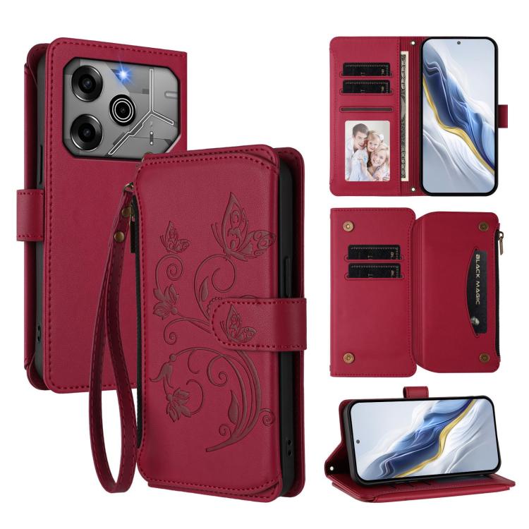 Butterfly Love Flower Multi-card Zipper Wallet Leather Phone Case, For Tecno Spark 30 Pro 4G, For Tecno Spark 30 5G / Pova 6 Neo 5G, For Tecno Spark 30 4G, For Tecno Spark GO 5G 2025 / Hot 60i 4G, For Tecno Spark 30C 4G, For Tecno Spark 20 Pro 5G      ...