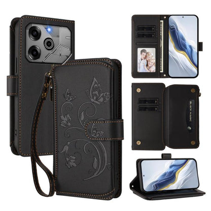 Butterfly Love Flower Multi-card Zipper Wallet Leather Phone Case, For Tecno Spark 30 Pro 4G, For Tecno Spark 30 5G / Pova 6 Neo 5G, For Tecno Spark 30 4G, For Tecno Spark GO 5G 2025 / Hot 60i 4G, For Tecno Spark 30C 4G, For Tecno Spark 20 Pro 5G      ...